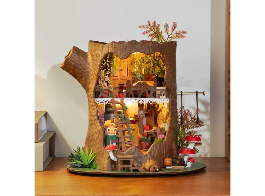 RoboTime 3D drevená skladačka Miniatúra domčeka Lesná chalúpka z pňa