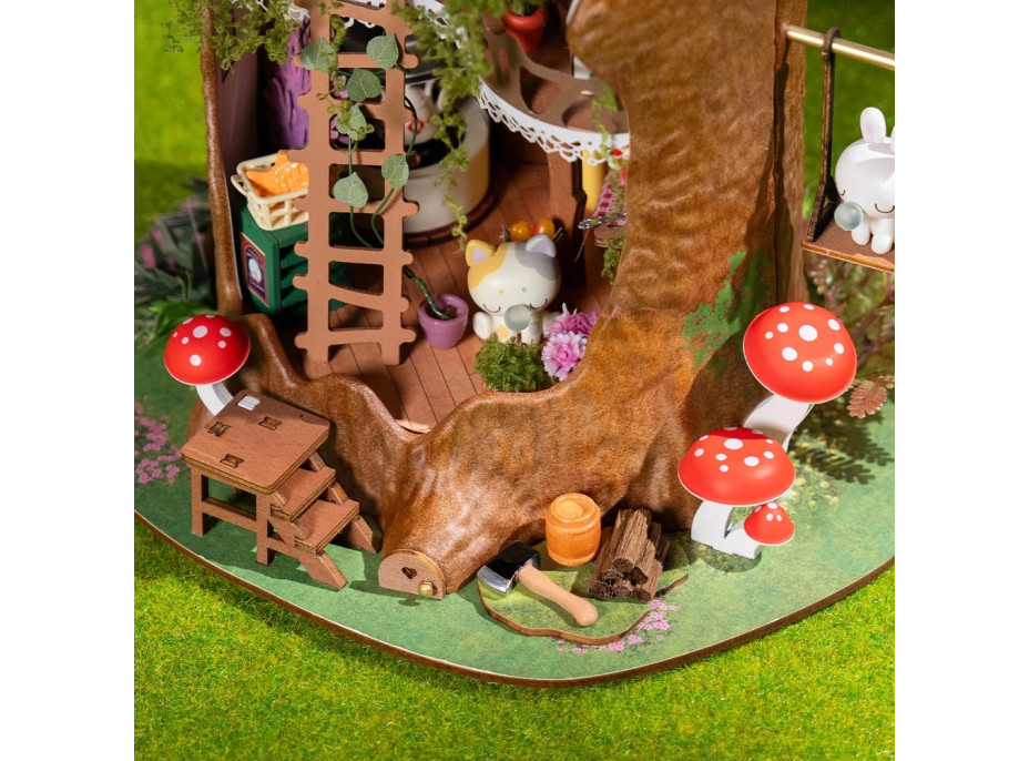 RoboTime 3D drevená skladačka Miniatúra domčeka Lesná chalúpka z pňa