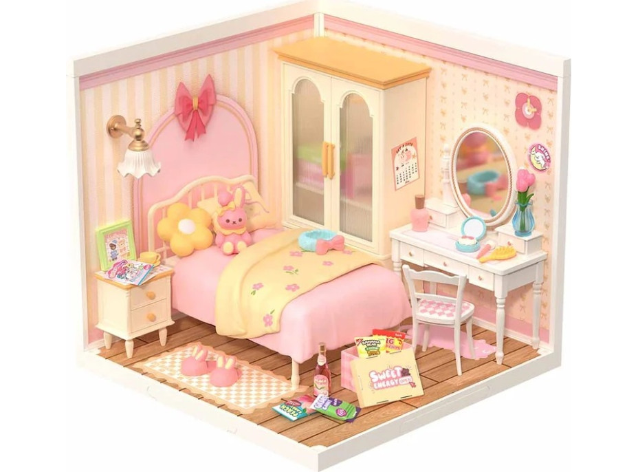 RoboTime 3D drevená skladačka Miniatúra domčeka Ružová izbička