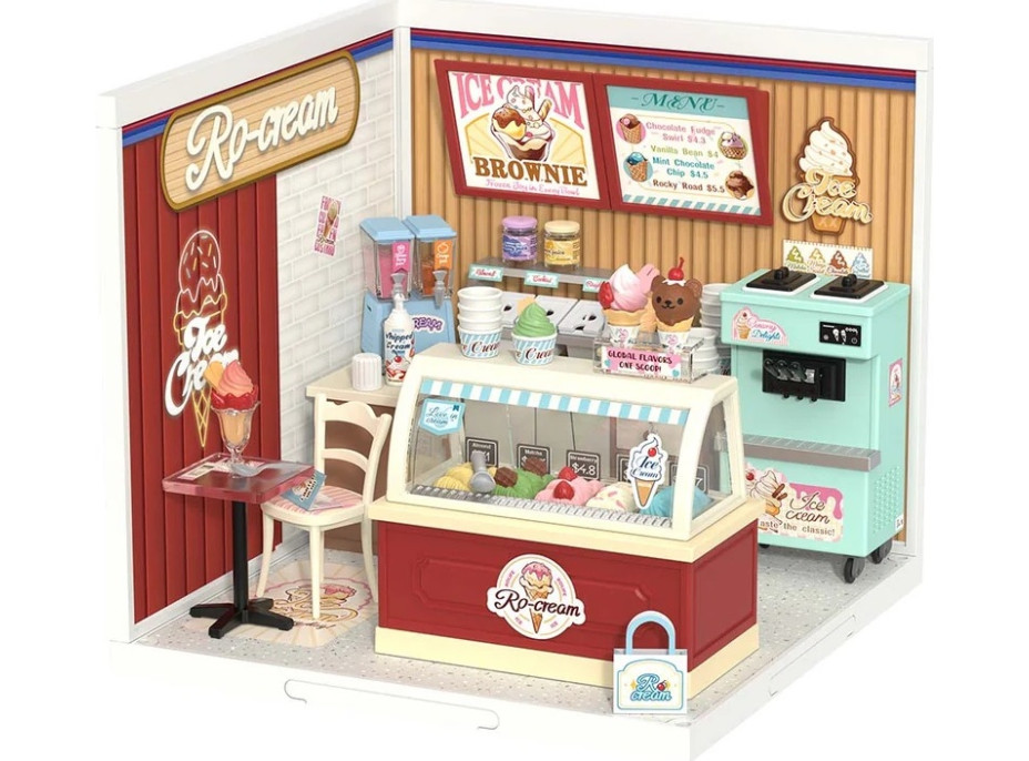 RoboTime 3D drevená skladačka Miniatúra domčeka Predajňa zmrzliny