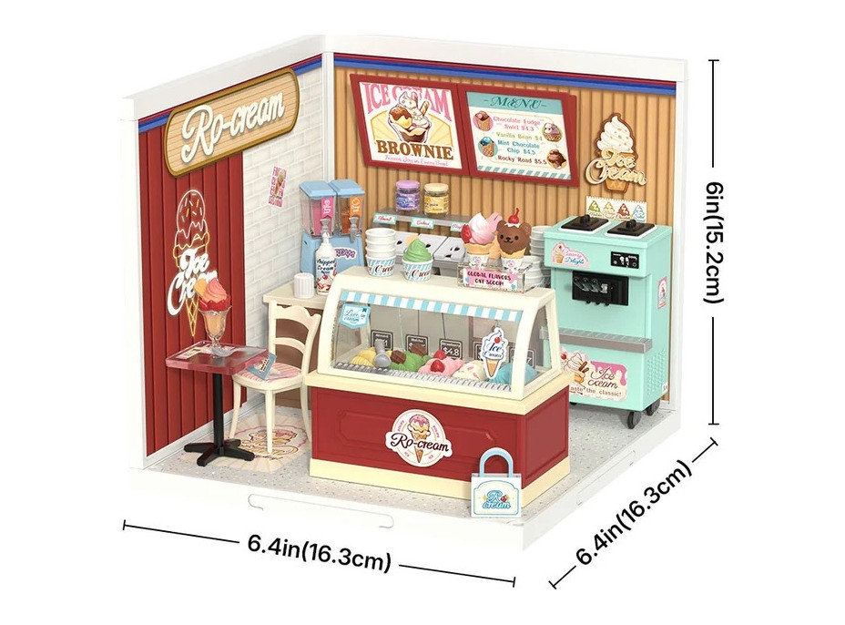 RoboTime 3D drevená skladačka Miniatúra domčeka Predajňa zmrzliny