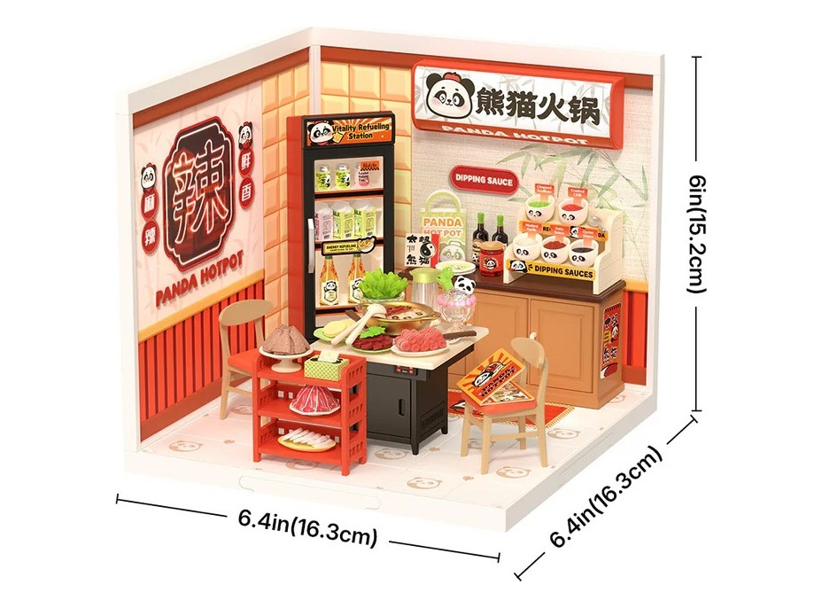 RoboTime 3D drevená skladačka Miniatúra domčeka Ázijské bistro Panda Hot Pot
