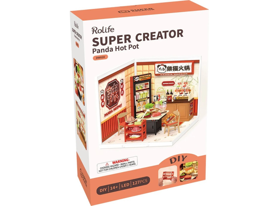 RoboTime 3D drevená skladačka Miniatúra domčeka Ázijské bistro Panda Hot Pot