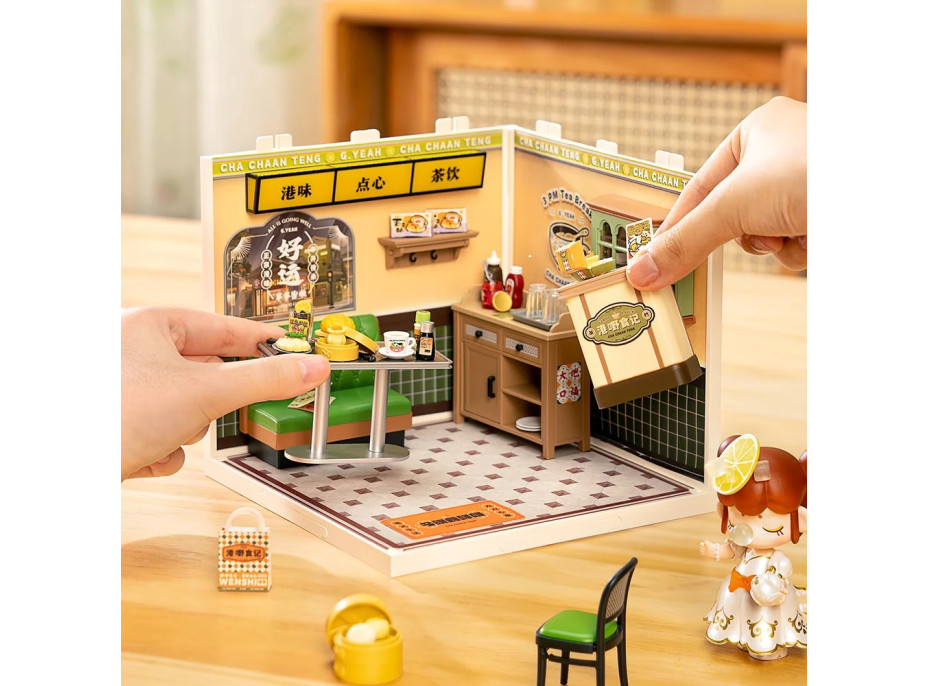 RoboTime 3D drevená skladačka Miniatúra domčeku Hongkonská kaviareň