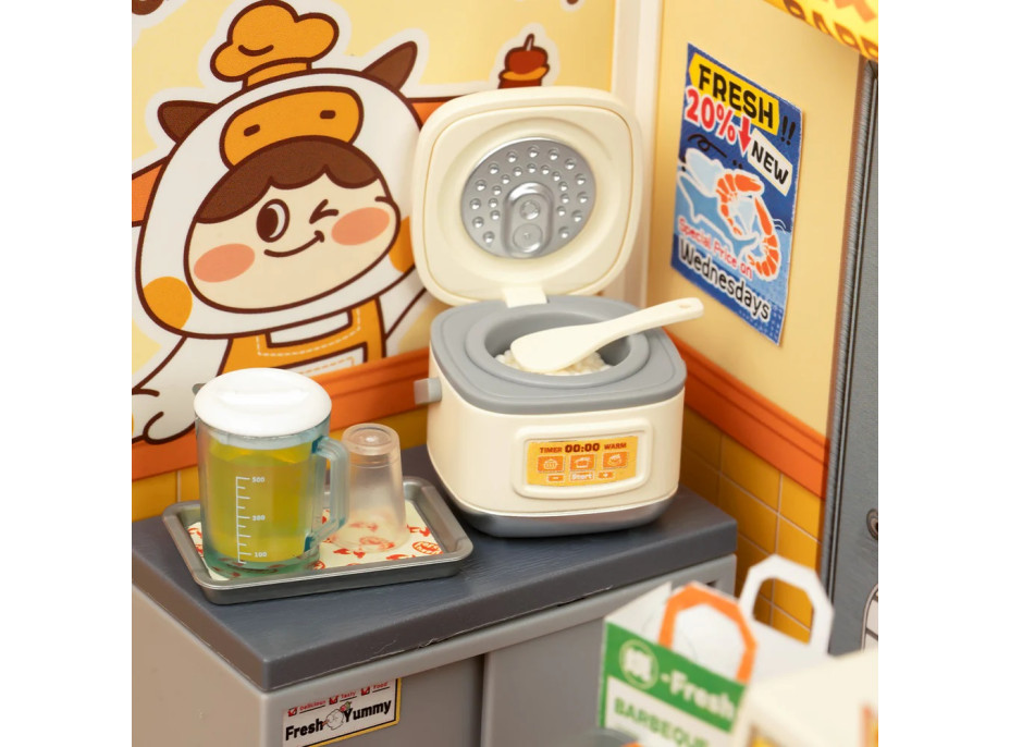 RoboTime 3D drevená skladačka Miniatúra domčeka Rýchle občerstvenie