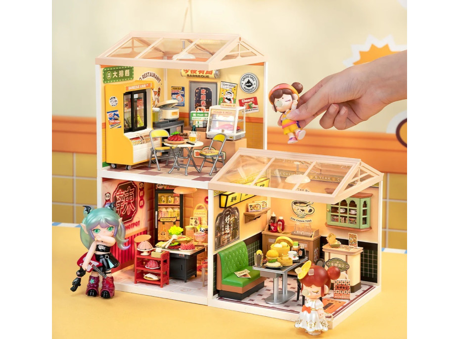 RoboTime 3D drevená skladačka Miniatúra domčeka Rýchle občerstvenie