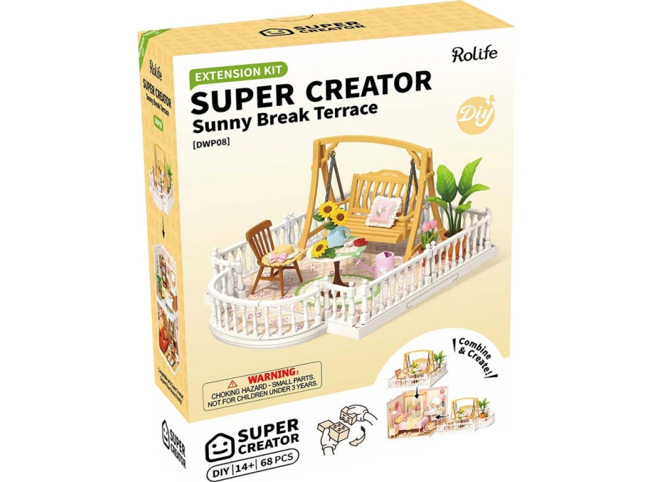 RoboTime 3D drevená skladačka Rozšírenie pre miniatúry domčekov Terasa s hojdačkou