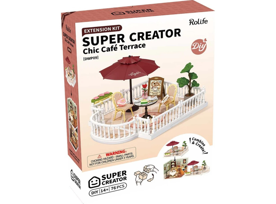 RoboTime 3D drevená skladačka Rozšírenie pre miniatúry domčekov Terasa so slnečníkom