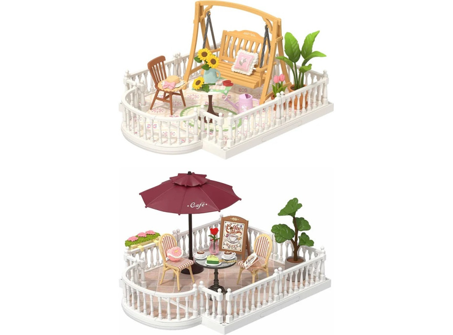 RoboTime 3D drevená skladačka Rozšírenie pre miniatúry domčekov Terasa so slnečníkom