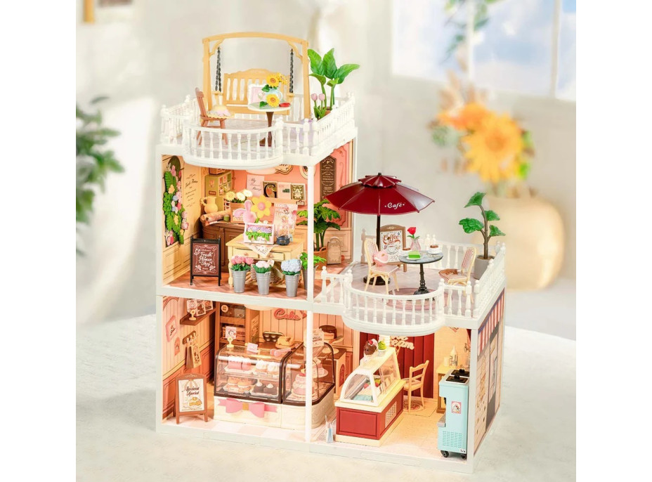 RoboTime 3D drevená skladačka Rozšírenie pre miniatúry domčekov Terasa so slnečníkom