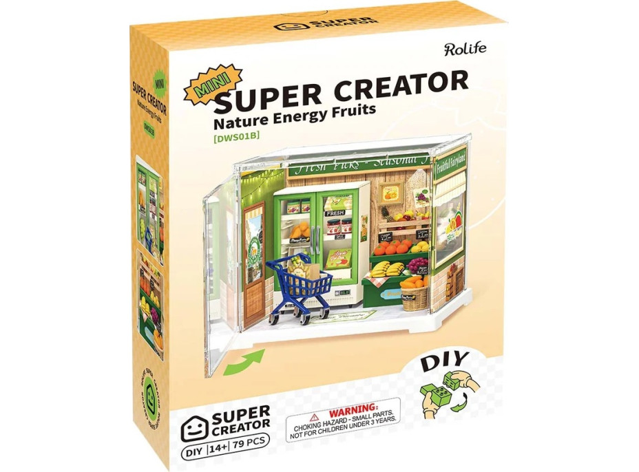 RoboTime 3D drevená skladačka Miniatúra domčeku mini Predajňa ovocia a zeleniny