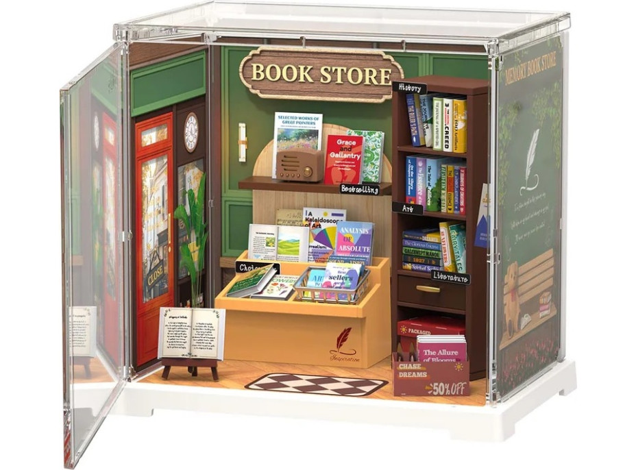 RoboTime 3D drevená skladačka Miniatúra domčeku mini Kníhkupectvo