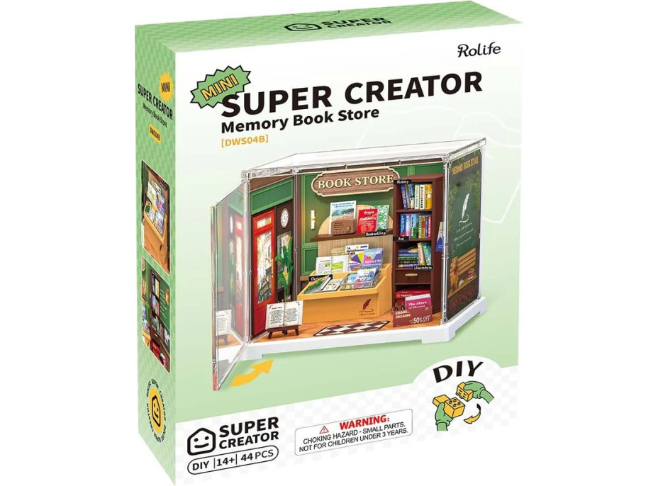 RoboTime 3D drevená skladačka Miniatúra domčeku mini Kníhkupectvo