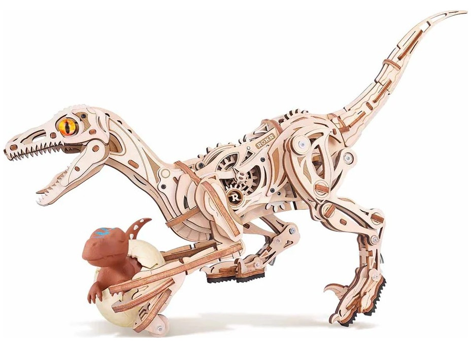 RoboTime 3D drevená mechanická skladačka Velociraptor
