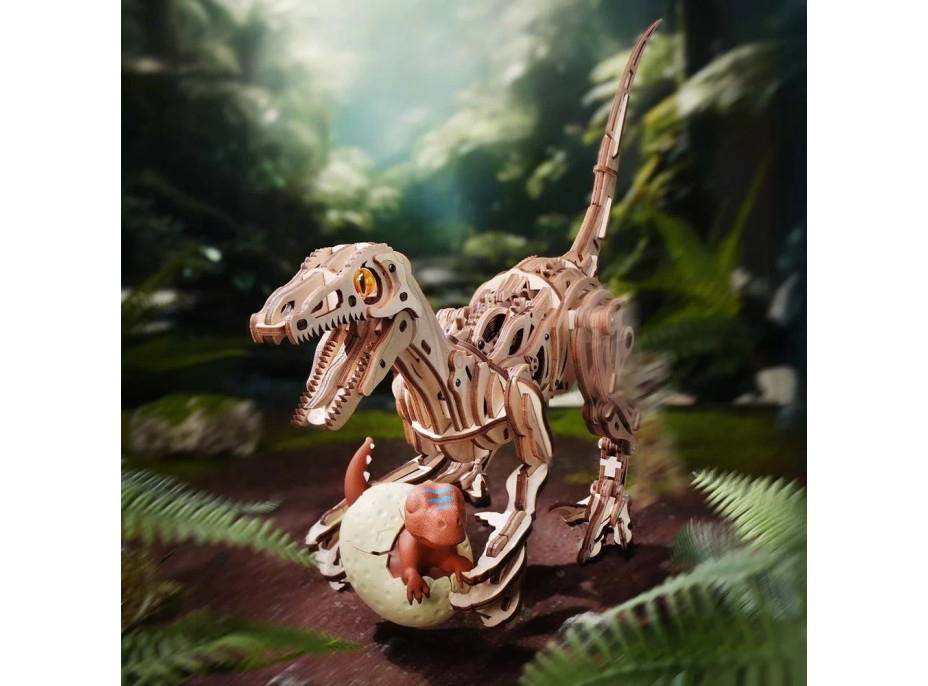RoboTime 3D drevená mechanická skladačka Velociraptor