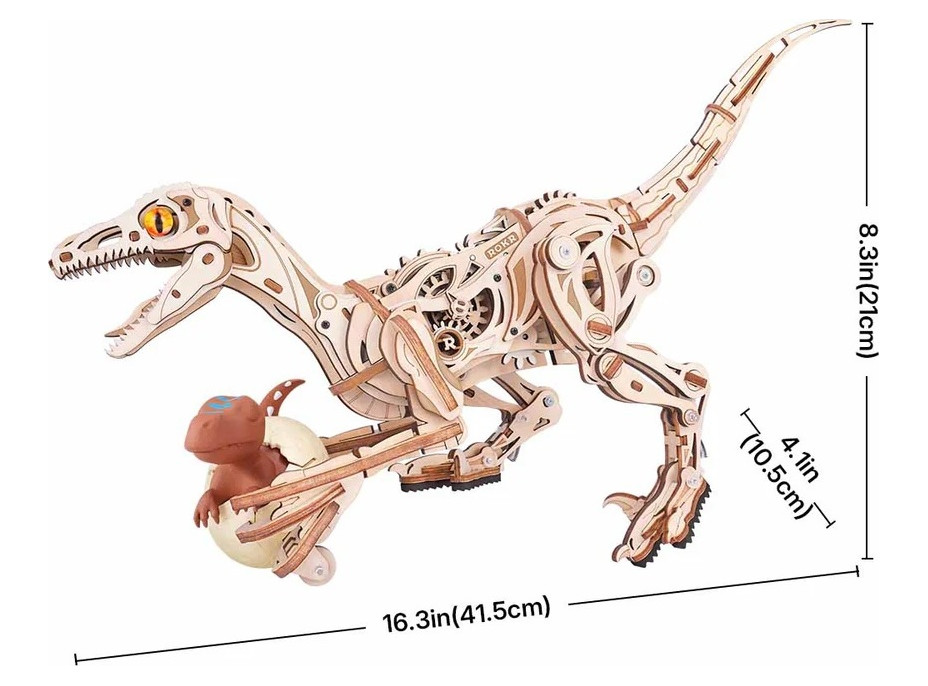 RoboTime 3D drevená mechanická skladačka Velociraptor