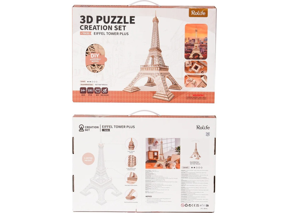 RoboTime 3D drevená skladačka Eiffelova veža veľká