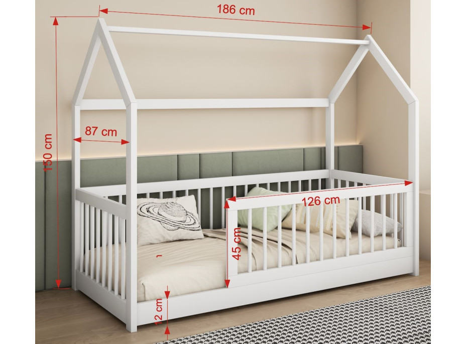 Detská domčeková posteľ z masívu borovice GRÉTA - 180x80 cm - kašmírová