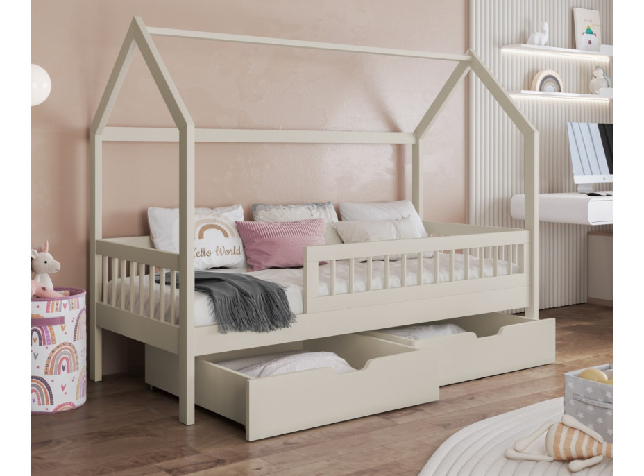 Detská domčeková posteľ z masívu borovice GAJA so šuplíkmi - 200x90 cm - kašmírová