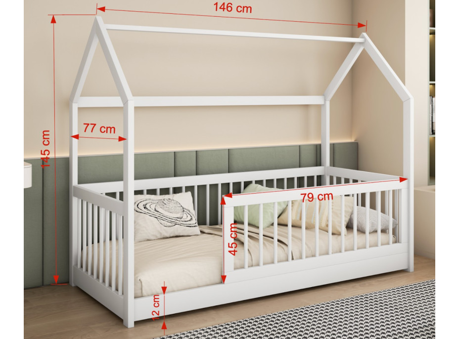 Detská domčeková posteľ z masívu borovice GRÉTA - 140x70 cm - prírodná borovica