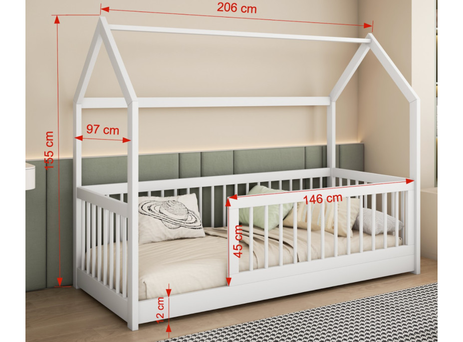 Detská domčeková posteľ z masívu borovice GRÉTA - 200x90 cm - šedá