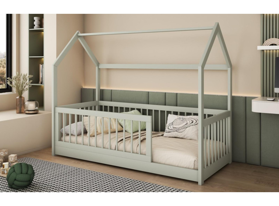 Detská domčeková posteľ z masívu borovice GRÉTA - 200x90 cm - olivovo zelená