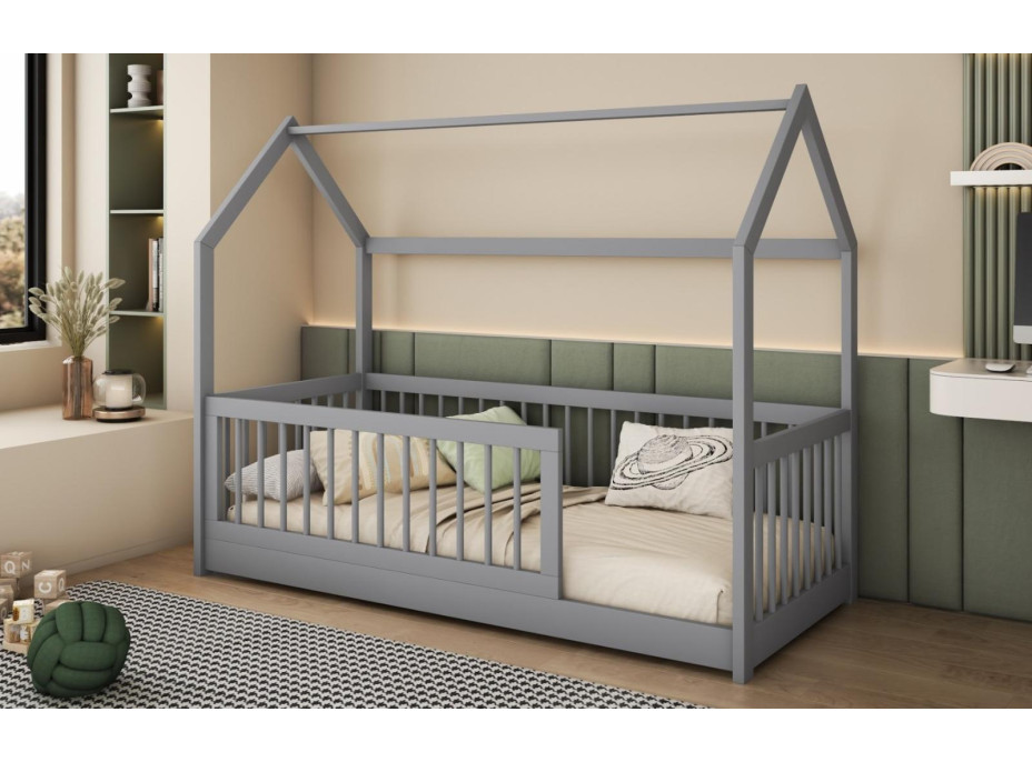 Detská domčeková posteľ z masívu borovice GRÉTA - 200x90 cm - šedá