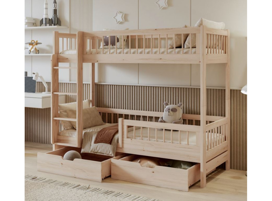 Detská poschodová posteľ so šuplíkmi z masívu borovice COEN - 180x80 cm - prírodná borovica