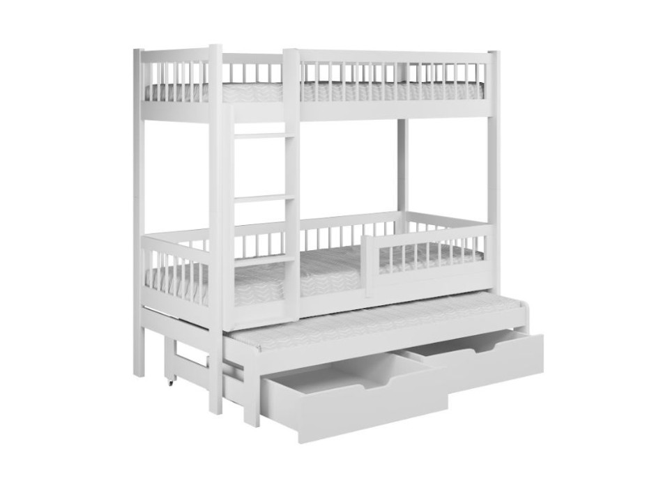 Detská poschodová posteľ z masívu borovice EVAN s prístelkou a šuplíky - 200x90 cm - grafitová [CLONE]