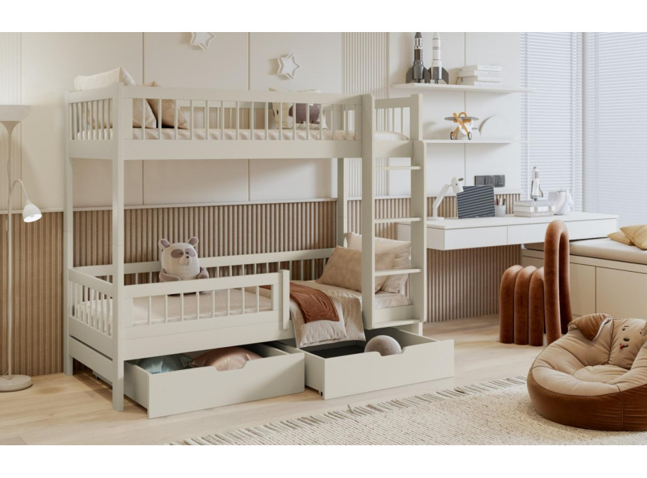 Detská poschodová posteľ so šuplíkmi z masívu borovice COEN - 200x90 cm - kašmírová
