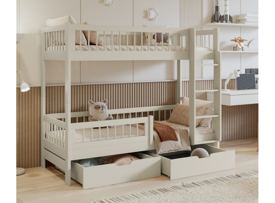 Detská poschodová posteľ so šuplíkmi z masívu borovice COEN - 180x80 cm - kašmírová