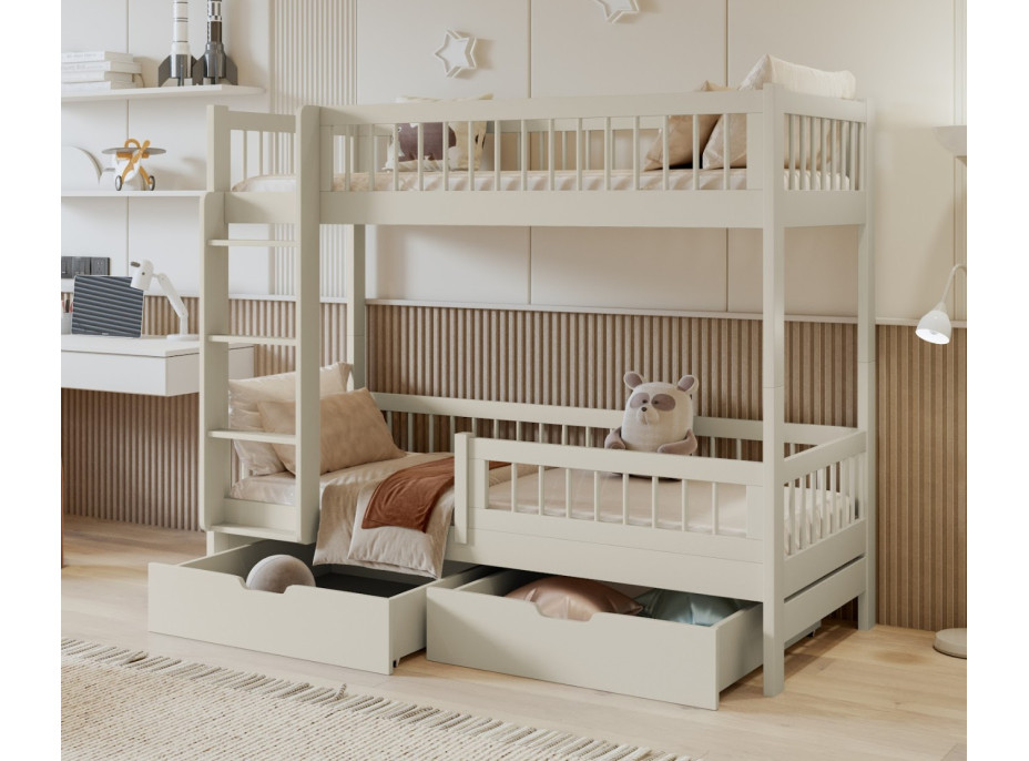 Detská poschodová posteľ so šuplíkmi z masívu borovice COEN - 200x90 cm - kašmírová