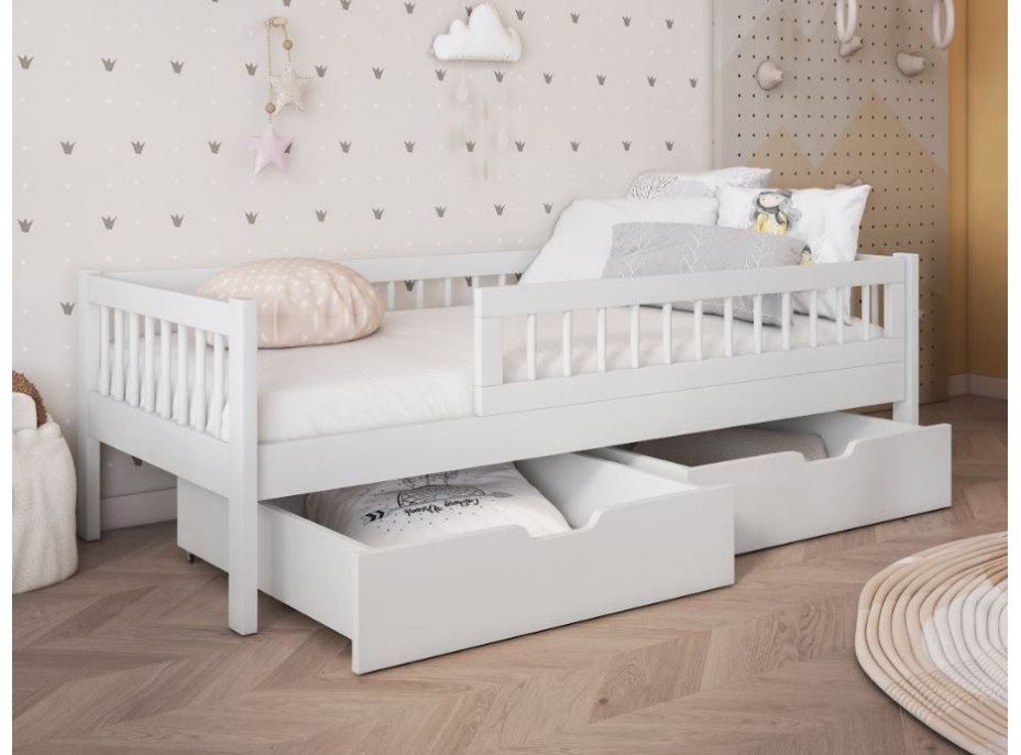 Detská posteľ z masívu borovice FLORES so šuplíkmi - 140x70 cm - biela