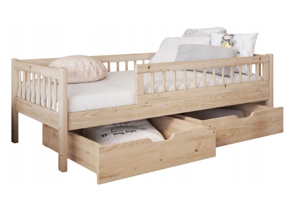 Detská posteľ z masívu borovice FLORES so šuplíkmi - 140x70 cm - prírodná
