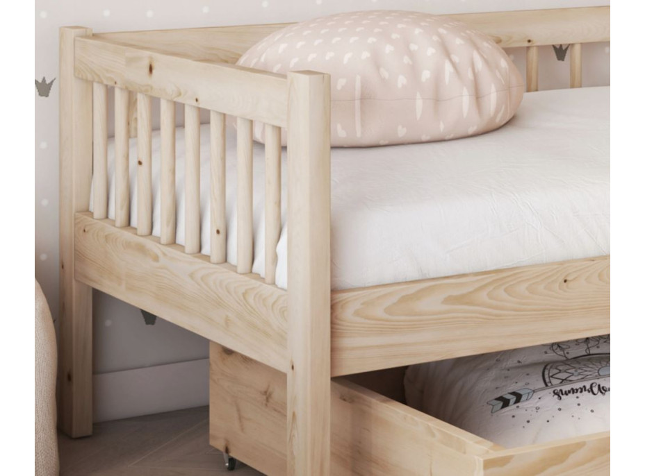 Detská posteľ z masívu borovice FLORES so šuplíkmi - 140x70 cm - prírodná