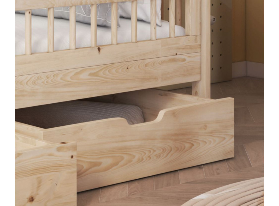 Detská posteľ z masívu borovice FLORES so šuplíkmi - 140x70 cm - prírodná