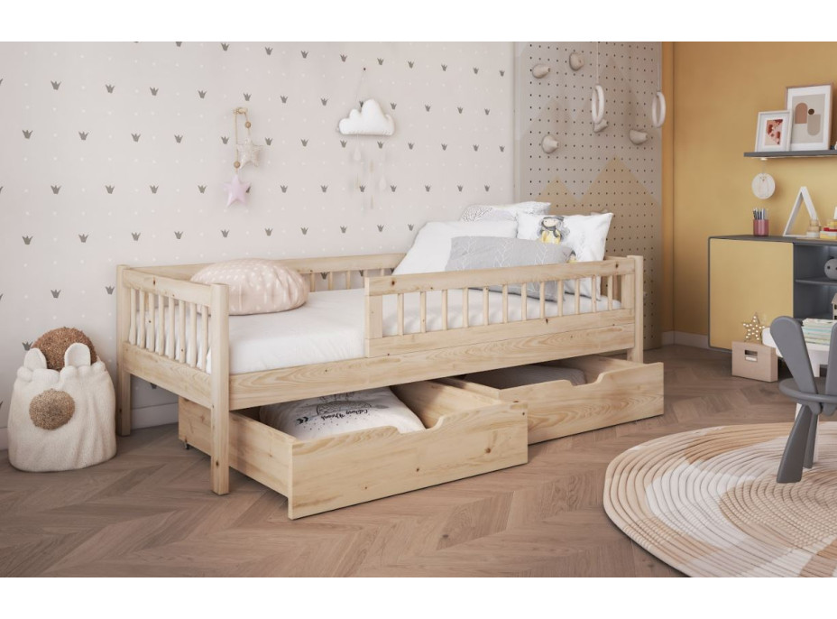 Detská posteľ z masívu borovice FLORES so šuplíkmi - 180x80 cm - prírodná