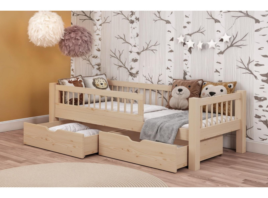 Detská posteľ z masívu borovice ADEL so šuplíkmi - 180x80 cm - prírodná