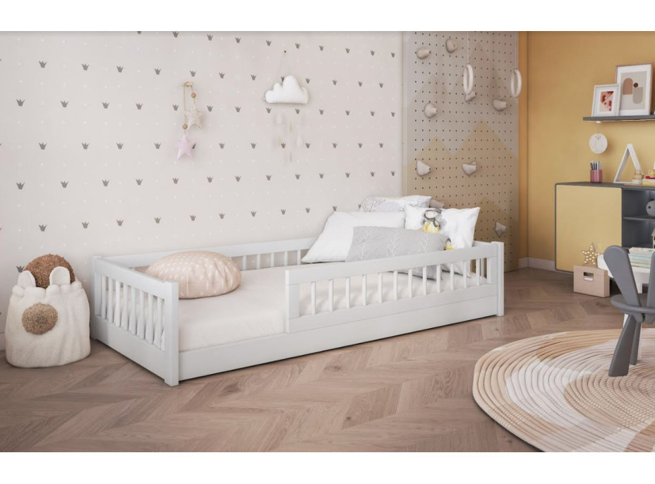 Detská Montessori posteľ z masívu borovice FLORES - 180x80 cm - biela