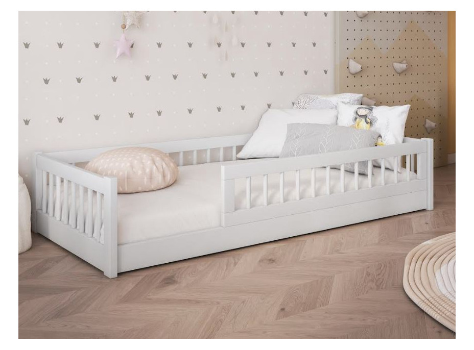 Detská Montessori posteľ z masívu borovice FLORES - 180x80 cm - biela