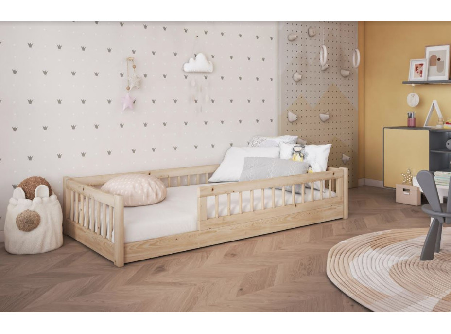 Detská Montessori posteľ z masívu borovice FLORES - 180x80 cm - prírodná