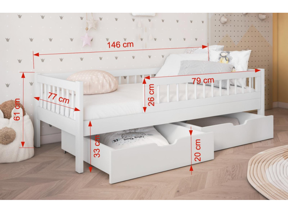 Detská posteľ z masívu borovice FLORES so šuplíkmi - 140x70 cm - kašmírová