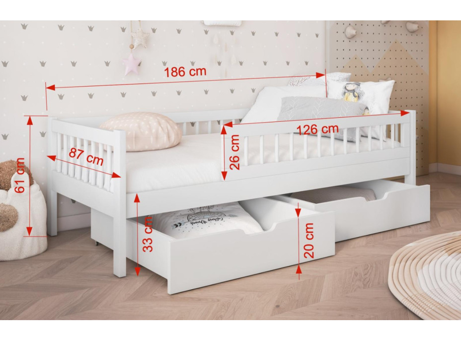 Detská posteľ z masívu borovice FLORES so šuplíkmi - 180x80 cm - olivovo zelená