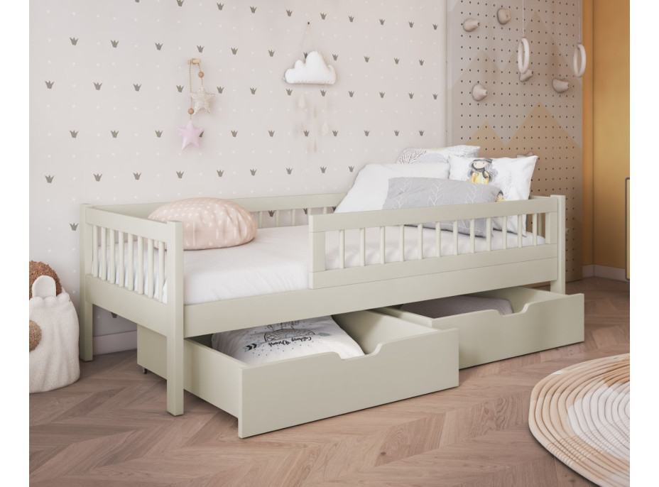 Detská posteľ z masívu borovice FLORES so šuplíkmi - 140x70 cm - kašmírová