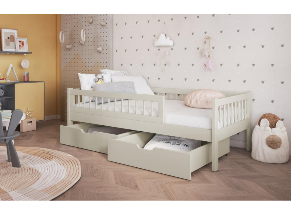 Detská posteľ z masívu borovice FLORES so šuplíkmi - 140x70 cm - kašmírová