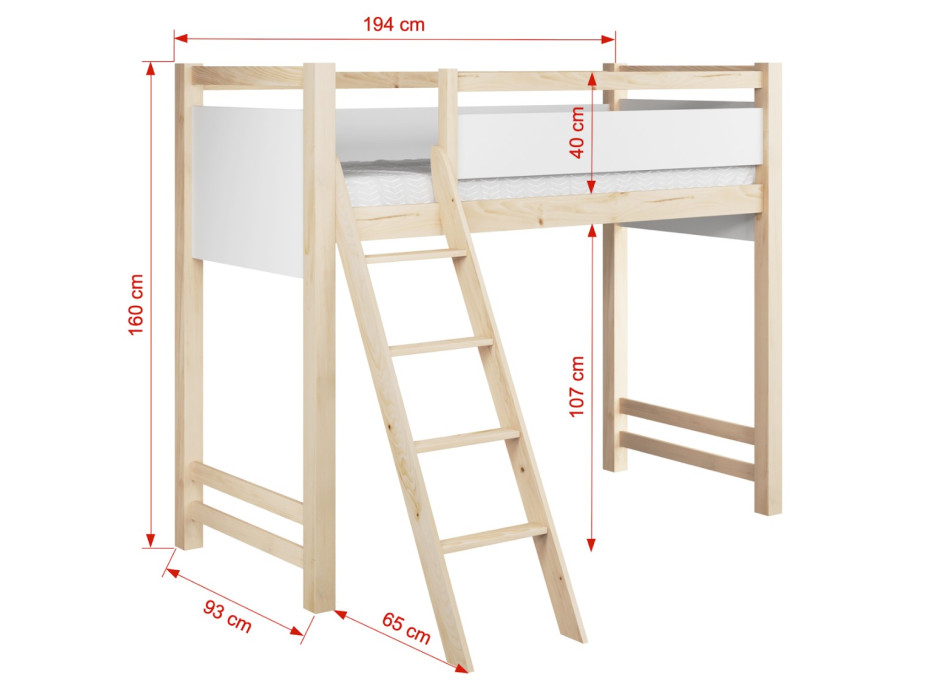 Detská vyvýšená posteľ z masívu borovice VESPER - 180x80 cm - wenge/dub artisan