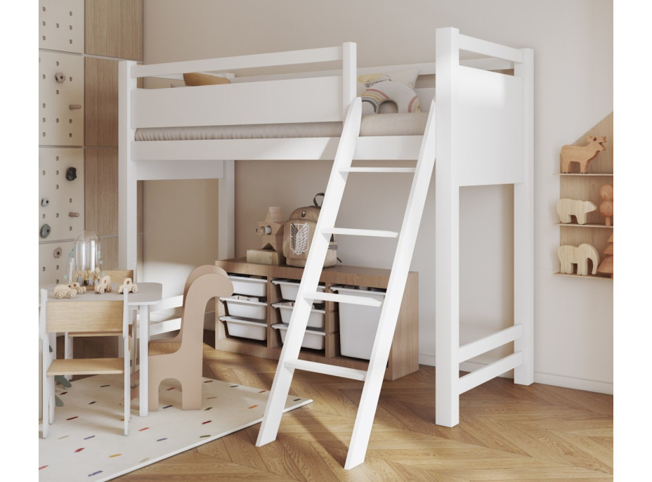 Detská vyvýšená posteľ z masívu borovice VESPER - 200x90 cm - biela