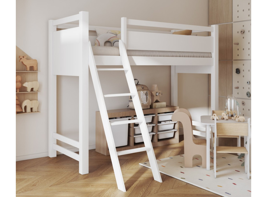 Detská vyvýšená posteľ z masívu borovice VESPER - 180x80 cm - biela