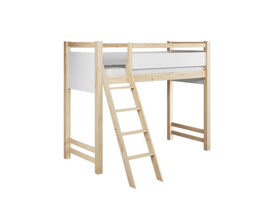 Detská vyvýšená posteľ z masívu borovice VESPER - 200x90 cm - prírodná borovica/biela