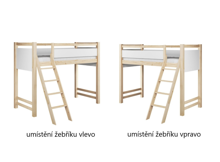 Detská vyvýšená posteľ z masívu borovice VESPER - 180x80 cm - prírodná borovica/biela